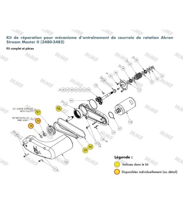 Drive mechanism with belt for rotation system - Stream Master II gun (3480-3482) - exploded view.