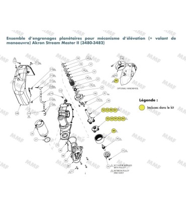 Mécanisme d'élévation pour canon Stream Master II (3480-3482 avec volant de manœuvre) - éclaté technique.