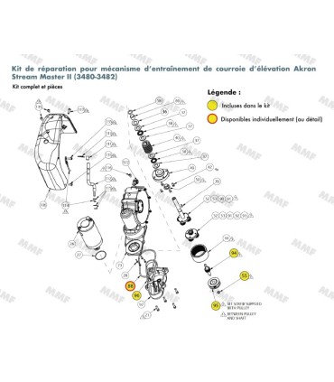 Mécanisme d'entraînement avec courroie pour système d'élévation - canon Stream Master II (3480-3482) - éclaté technique.